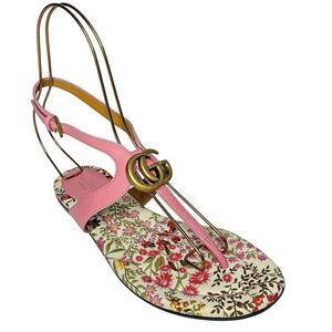Gucci Marmont GG Logo Charlotte Nappa Leather Sandals Butterfly Pink EU 37.5